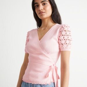 & Other Stories Pink Wrap Blouse with Crochet Sleeves